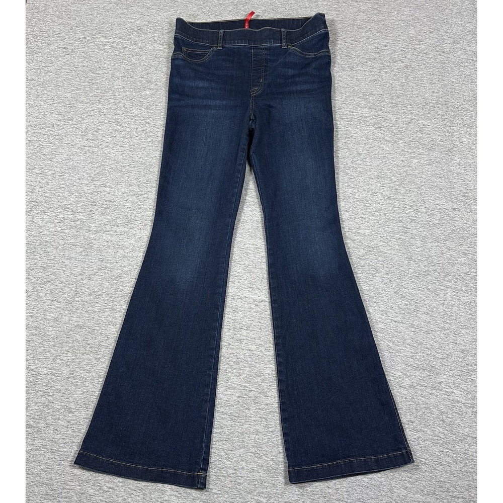 Spanx Jeans Womens Size Large Flare Blue Pull On Stretch Shaping Denim